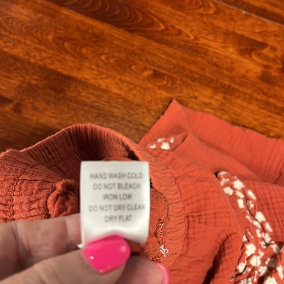 Alice Blue Womens Skirt L Burnt Orange White Floral Ruffles Waffle Texture Full - Picture 10 of 12